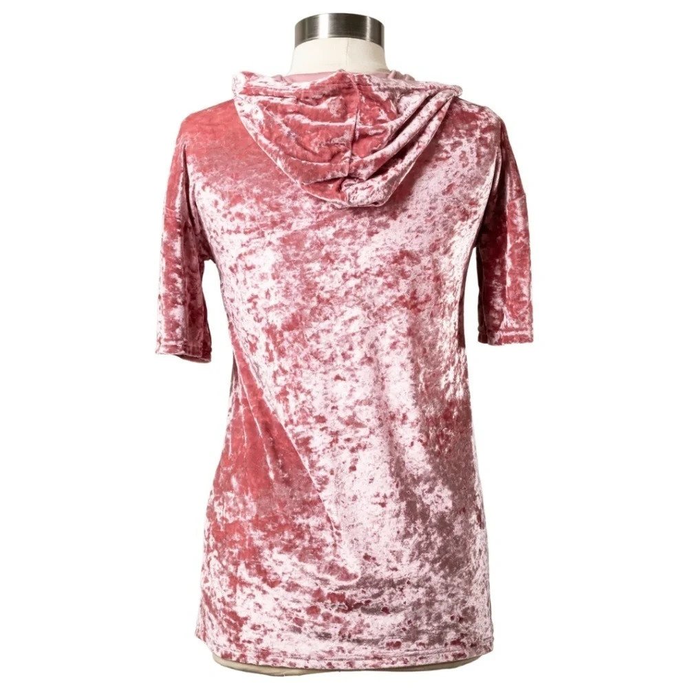 Sisley Crushed Velvet Top Pink Youth XL Girls 90s Benetton Athleisure Italy Cute - Picture 6 of 8